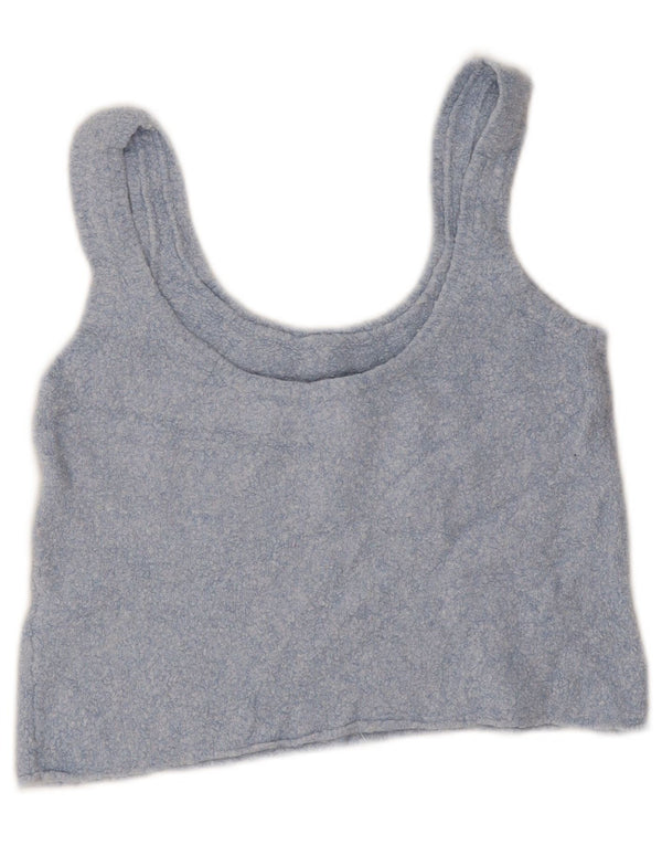 Zara Womens Crop Vest Top UK 14 Grande Algodão Azul