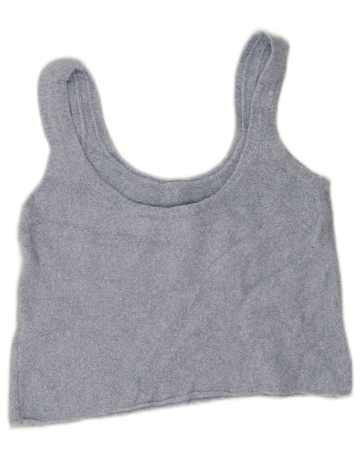 Zara Womens Crop Vest Top UK 14 Grande Algodão Azul