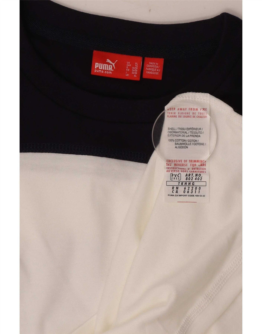 Puma Mens Graphic Top Manga Longa XL Branco Colorblock Algodão