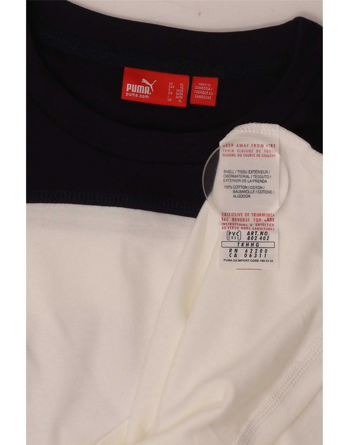 Puma Mens Graphic Top Manga Longa XL Branco Colorblock Algodão