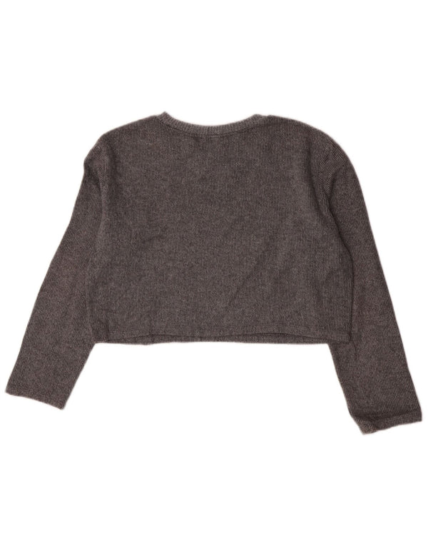 Zara Womens Crop Top Manga Longa Reino Unido 10 Pequeno Algodão Cinza