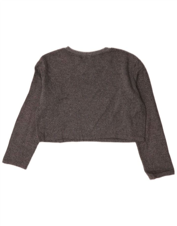 Zara Womens Crop Top Manga Longa Reino Unido 10 Pequeno Algodão Cinza