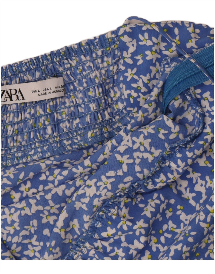 Vestido de verão feminino Zara UK 14 grande poliéster floral azul