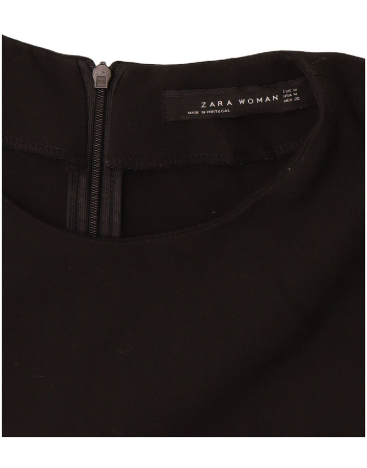 ZARA Vestido feminino sem mangas com bainha UK 12 Médio Preto