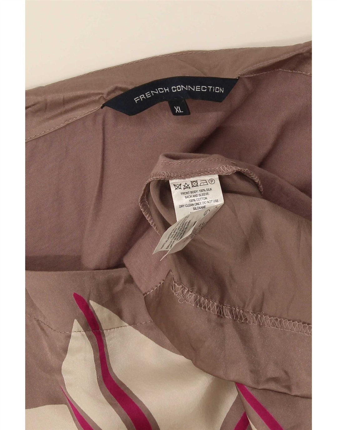 Blusa feminina French Connection Top UK 18 XL seda geométrica rosa