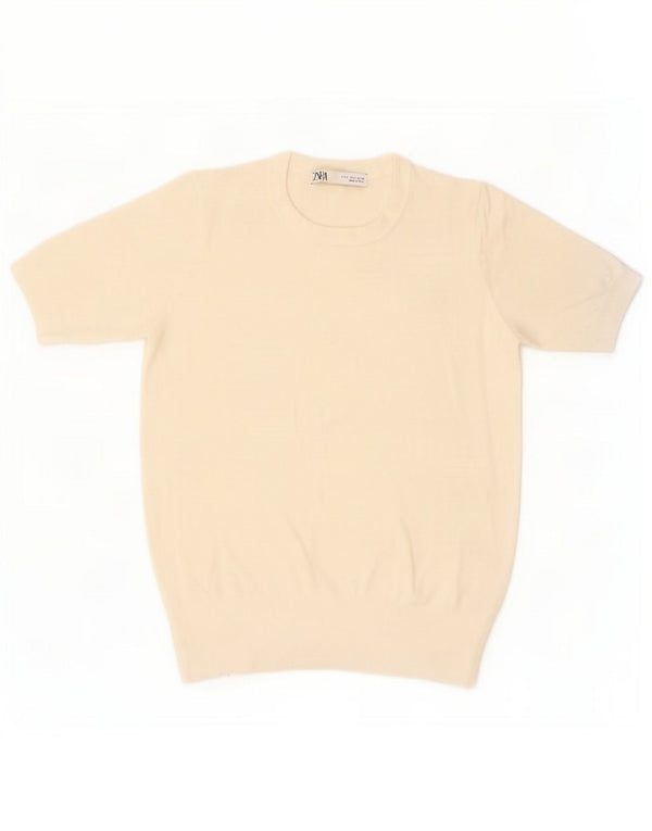 Suéter feminino Zara de manga curta com gola redonda Reino Unido 10 pequeno off white