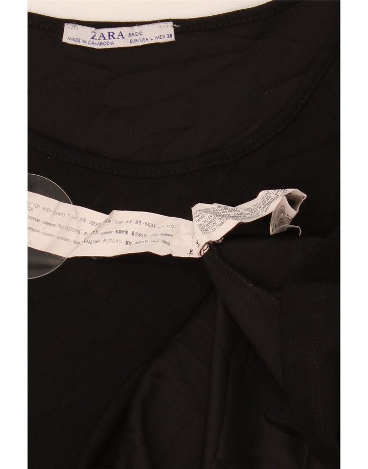 ZARA Vestido feminino manga 3/4, Reino Unido 14, grande, preto, poliéster
