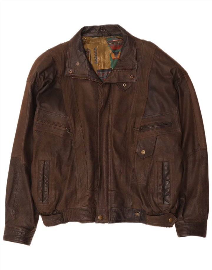 Jaqueta de couro bomber masculina vintage IT 56 3XL couro marrom