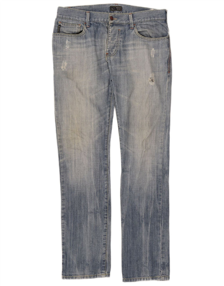 Armani Masculino Distressed Slim Jeans W32 L34 Azul Algodão