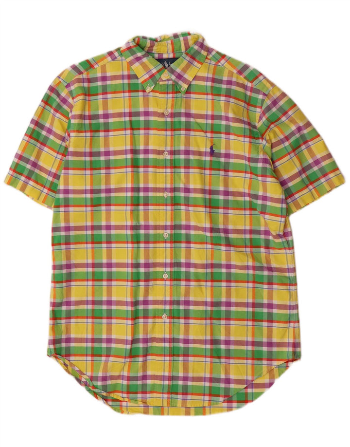 Camisa masculina de manga curta clássica RALPH LAUREN xadrez médio amarelo