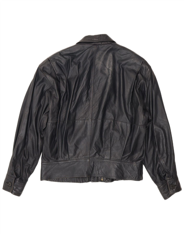 Jaqueta masculina de couro bomber La Matta Reino Unido 38 couro azul marinho médio