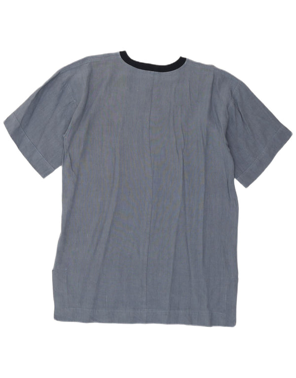 Camiseta feminina vintage com estampa longline top UK 14 azul médio retrô