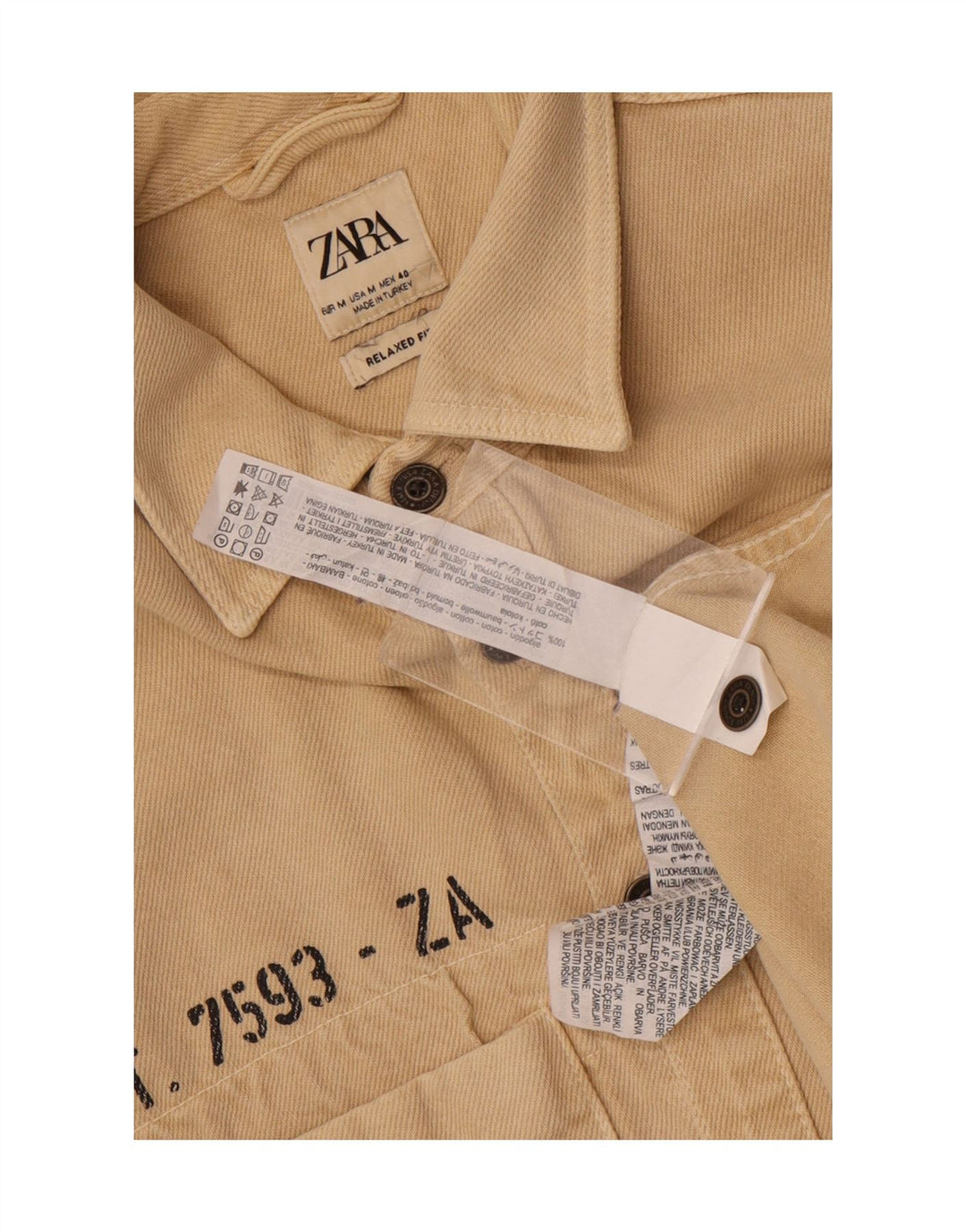 Camisa masculina Zara Graphic Relaxed Fit Algodão Bege Médio
