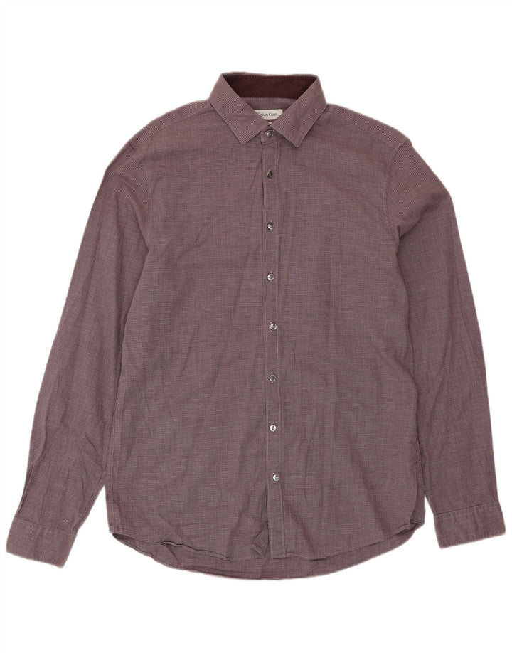Camisa masculina CALVIN KLEIN Slim Fit tamanho 41 16 grande marrom houndstooth