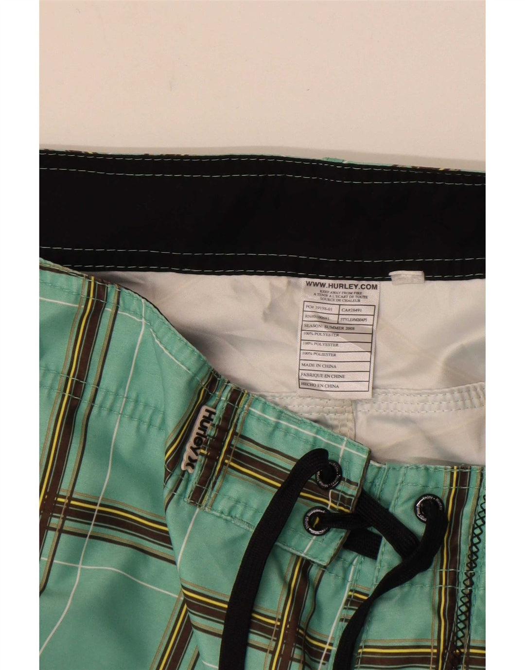 Shorts de natação masculino Hurley grande poliéster xadrez verde