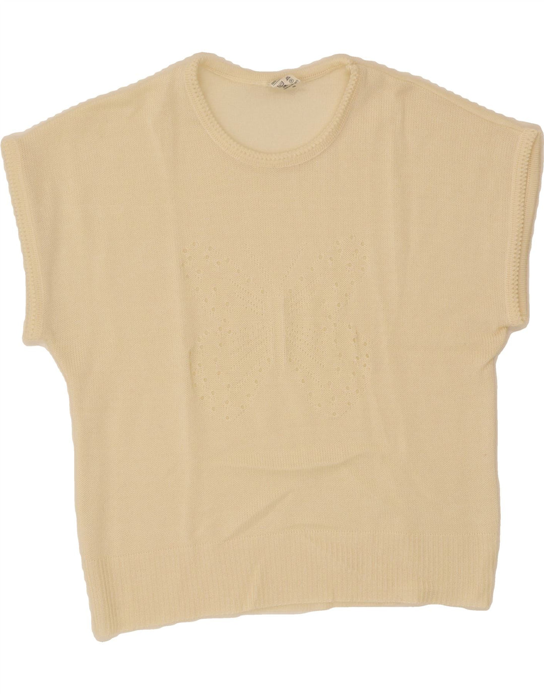 VINTAGE Womens Crop Short Sleeve Crew Neck Jumper Sweater IT 48 XL Beige Vintage Vintage and Second-Hand Vintage from Messina Hembry 