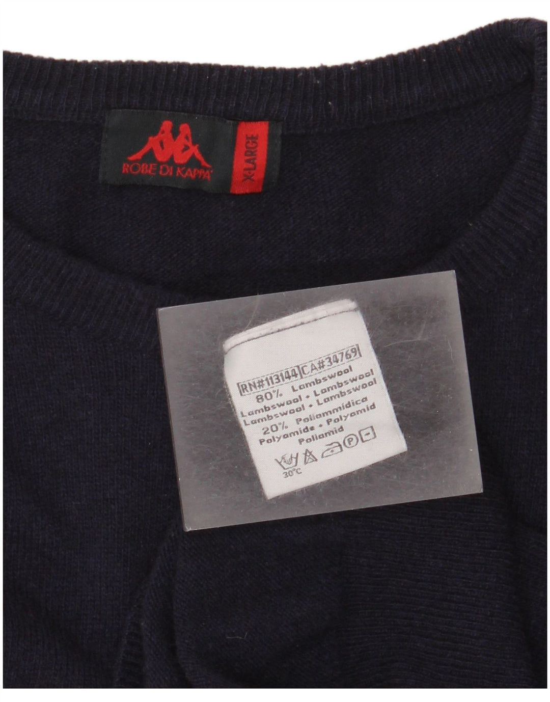 Suéter masculino Kappa com gola redonda XL lã de cordeiro azul marinho
