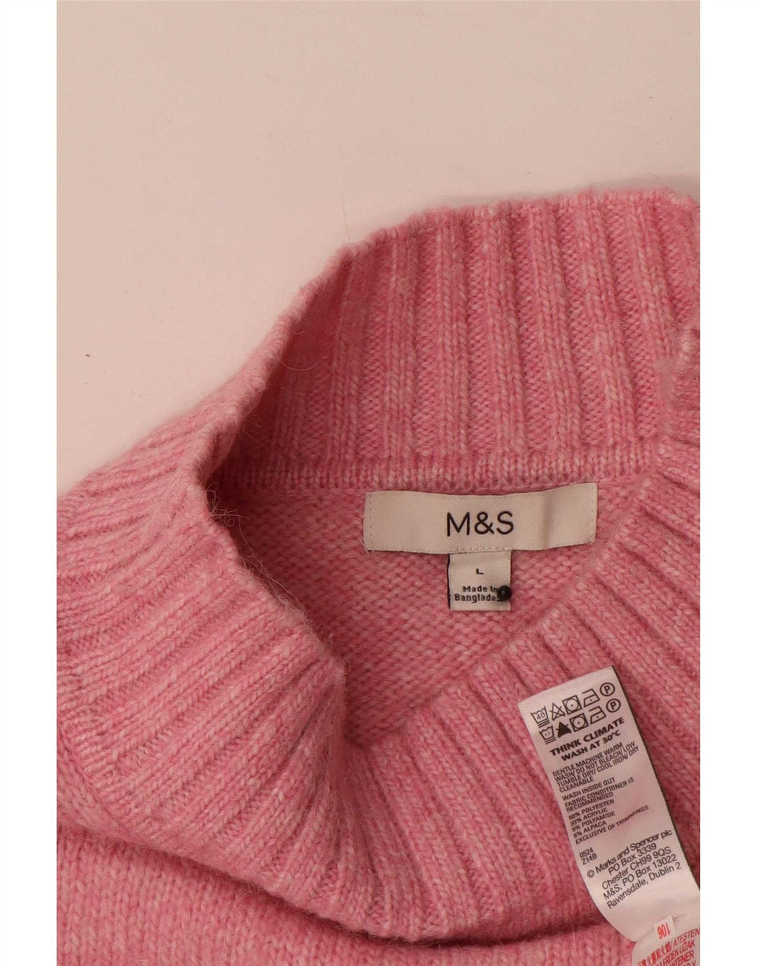 Suéter feminino Marks & Spencer com gola tartaruga Reino Unido 16 grande rosa