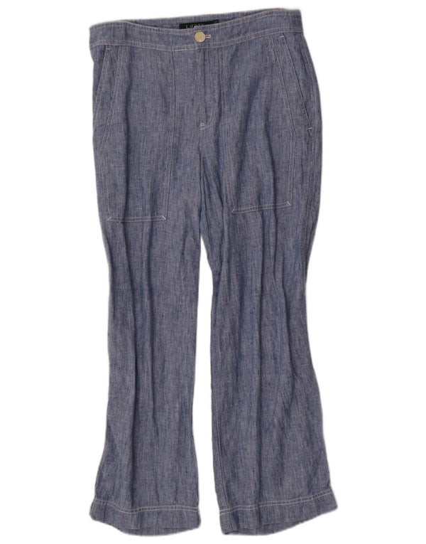 Calça reta feminina Ralph Lauren US 4 pequena W30 L26 linho azul
