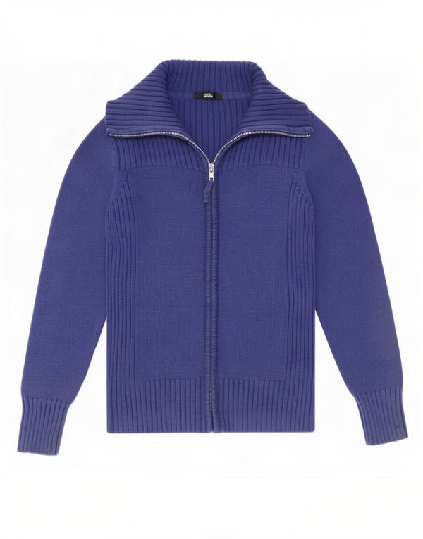 Suéter cardigã feminino com zíper completo da Marks & Spencer Reino Unido 10 algodão azul pequeno