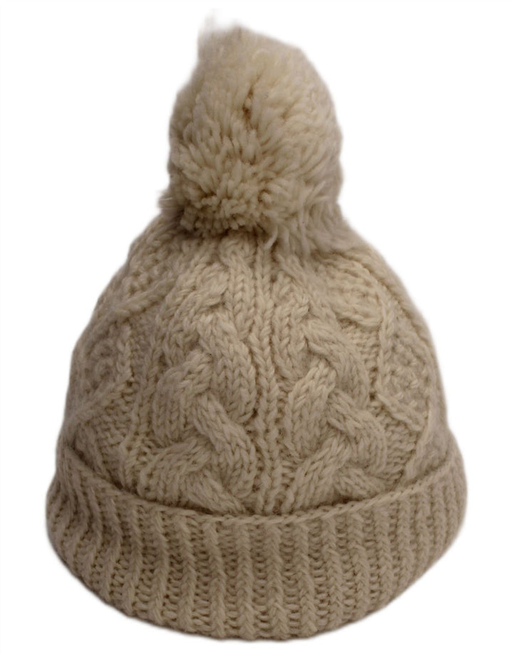 Chapéu bobble feminino de malha Aran Sweater Market grande de lã branca