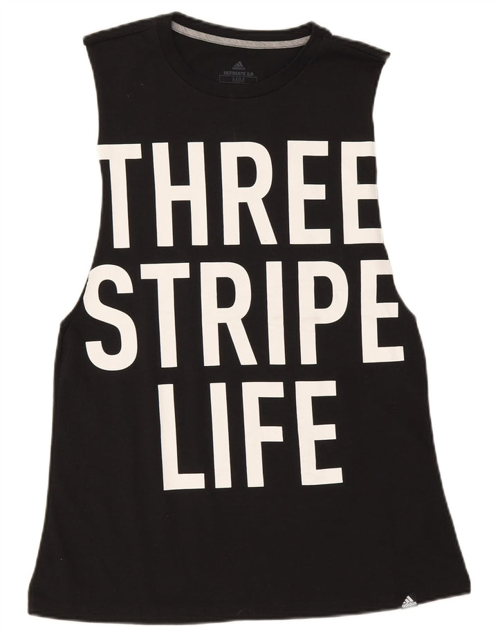 Adidas Womens Three Stripes Graphic Vest Top Reino Unido 12 Médio Preto Poliéster