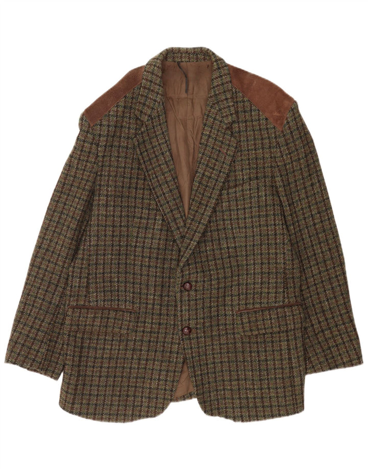 Jaqueta blazer masculina de 2 botões Harris Tweed Reino Unido 38 Houndstooth verde médio