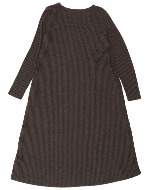 Vestido maxi feminino de manga comprida Marks & Spencer UK 16 poliéster cinza grande
