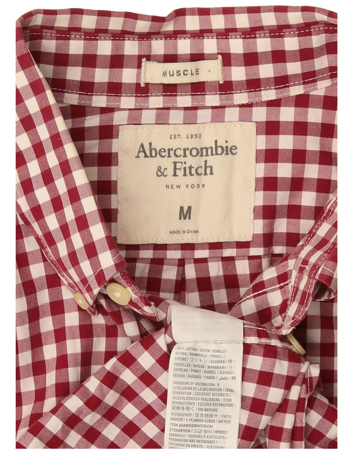 Camisa masculina Abercrombie & Fitch com ajuste muscular xadrez médio vermelho guingão