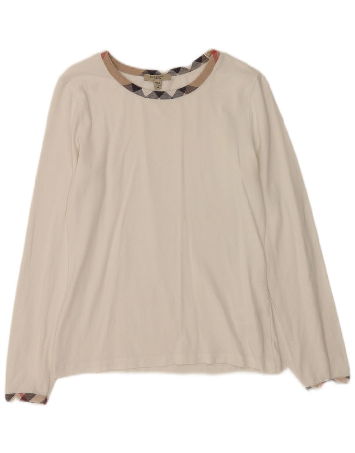 Top feminino Burberry de manga comprida UK 12 algodão branco médio
