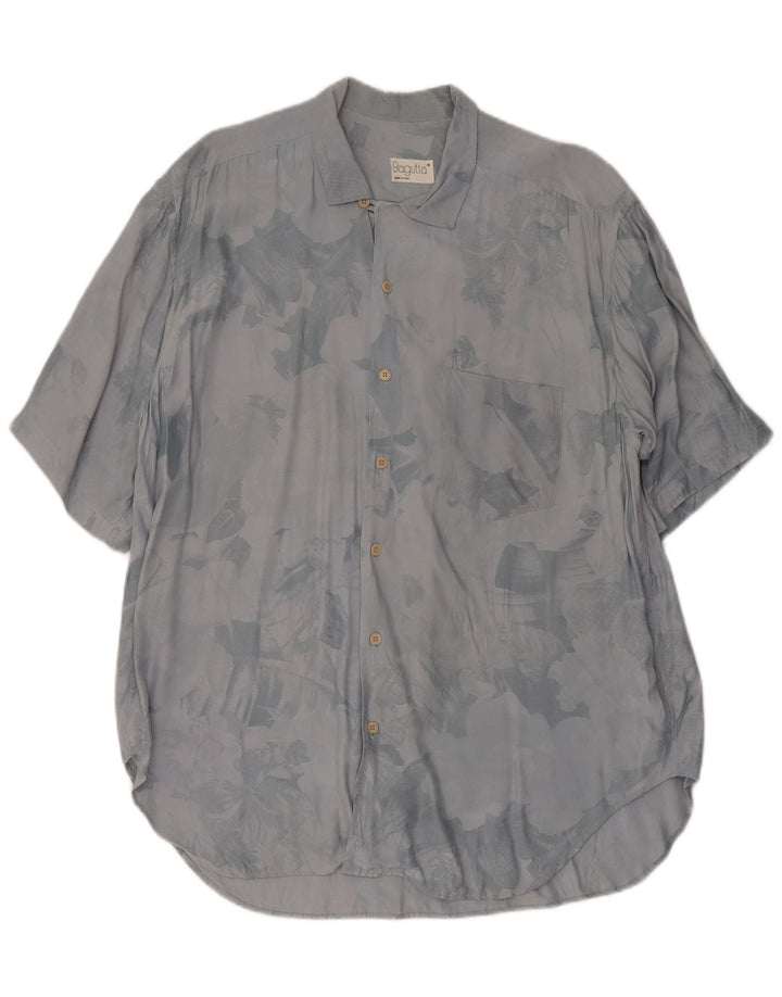 Camisa masculina Bagutta com estampa abstrata de manga curta viscose cinza médio