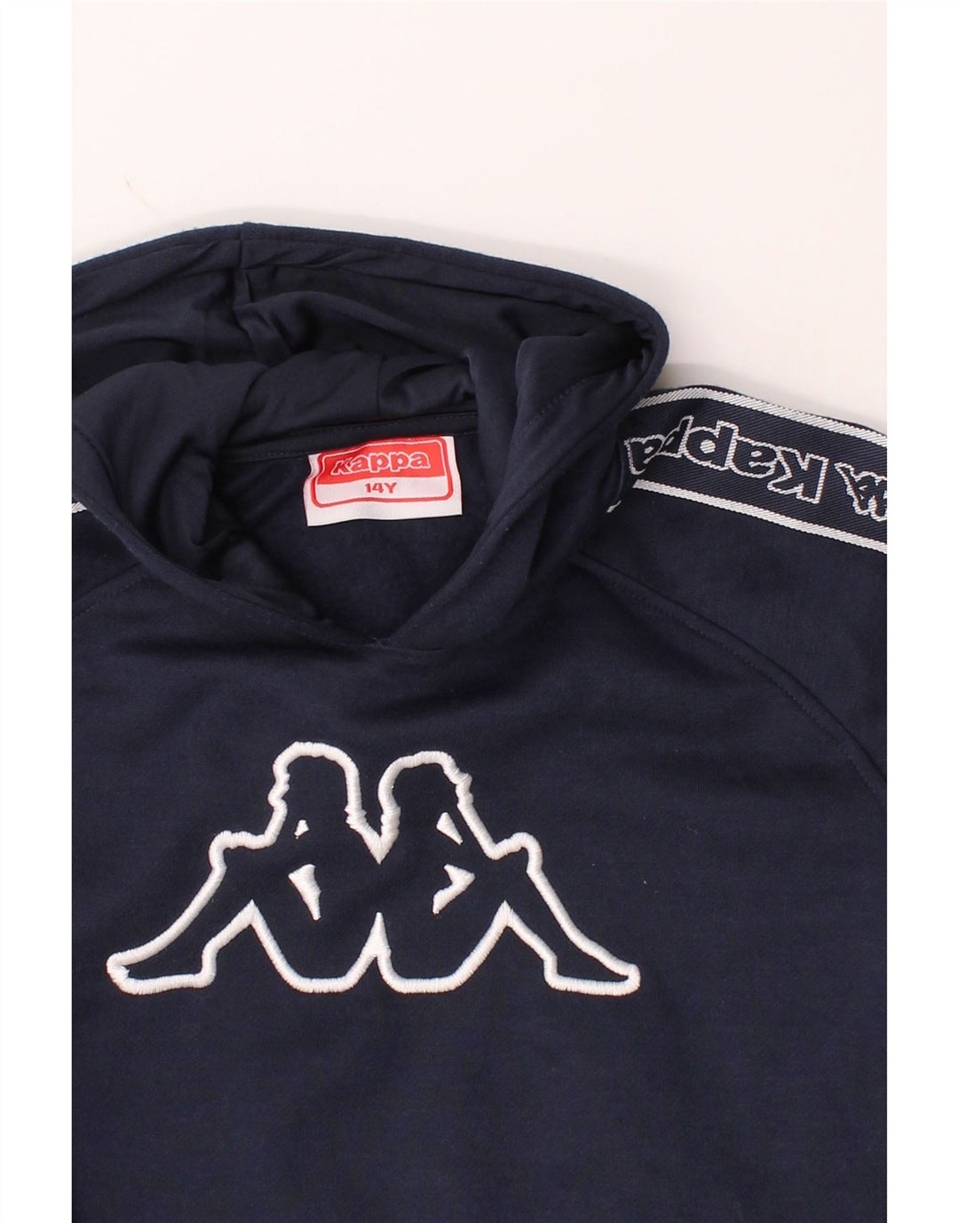 KAPPA Boys Graphic Hoodie Jumper 13-14 Years Navy Blue Cotton Vintage Kappa and Second-Hand Kappa from Messina Hembry 