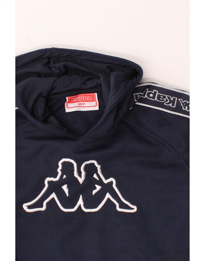 KAPPA Boys Graphic Hoodie Jumper 13-14 Years Navy Blue Cotton Vintage Kappa and Second-Hand Kappa from Messina Hembry 