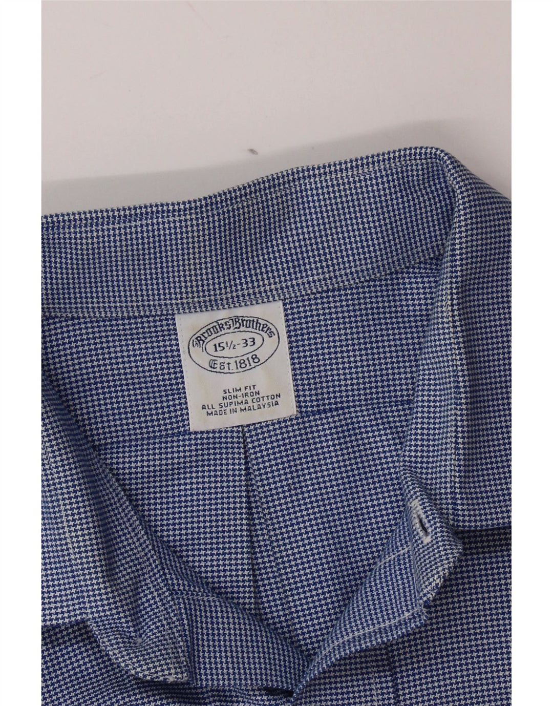 Camisa masculina BROOKS BROTHERS slim fit tamanho 15 1/2 médio azul houndstooth