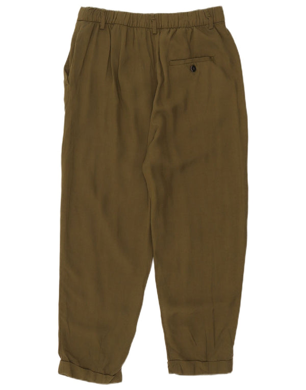 Zara Calça feminina folgada cortada média W28 L23 cáqui