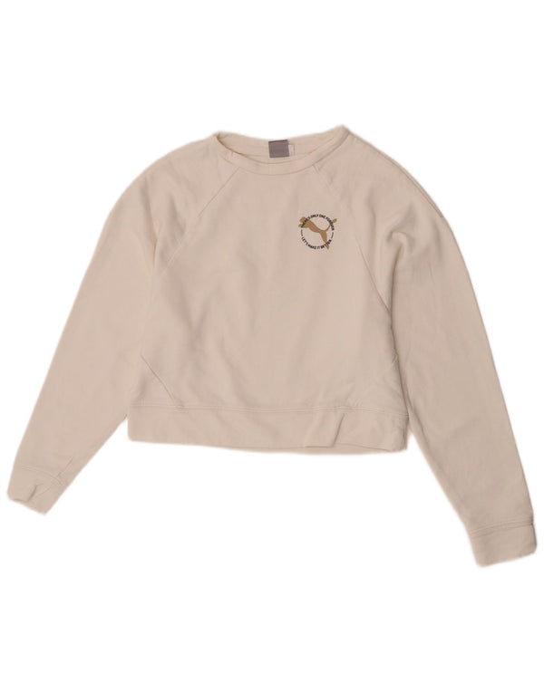 Puma Womens Crop Sweatshirt Jumper UK 6 XS Algodão Branco