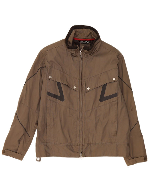 Jaqueta bomber gráfica masculina Volvo UK 38 algodão colorblock cinza médio