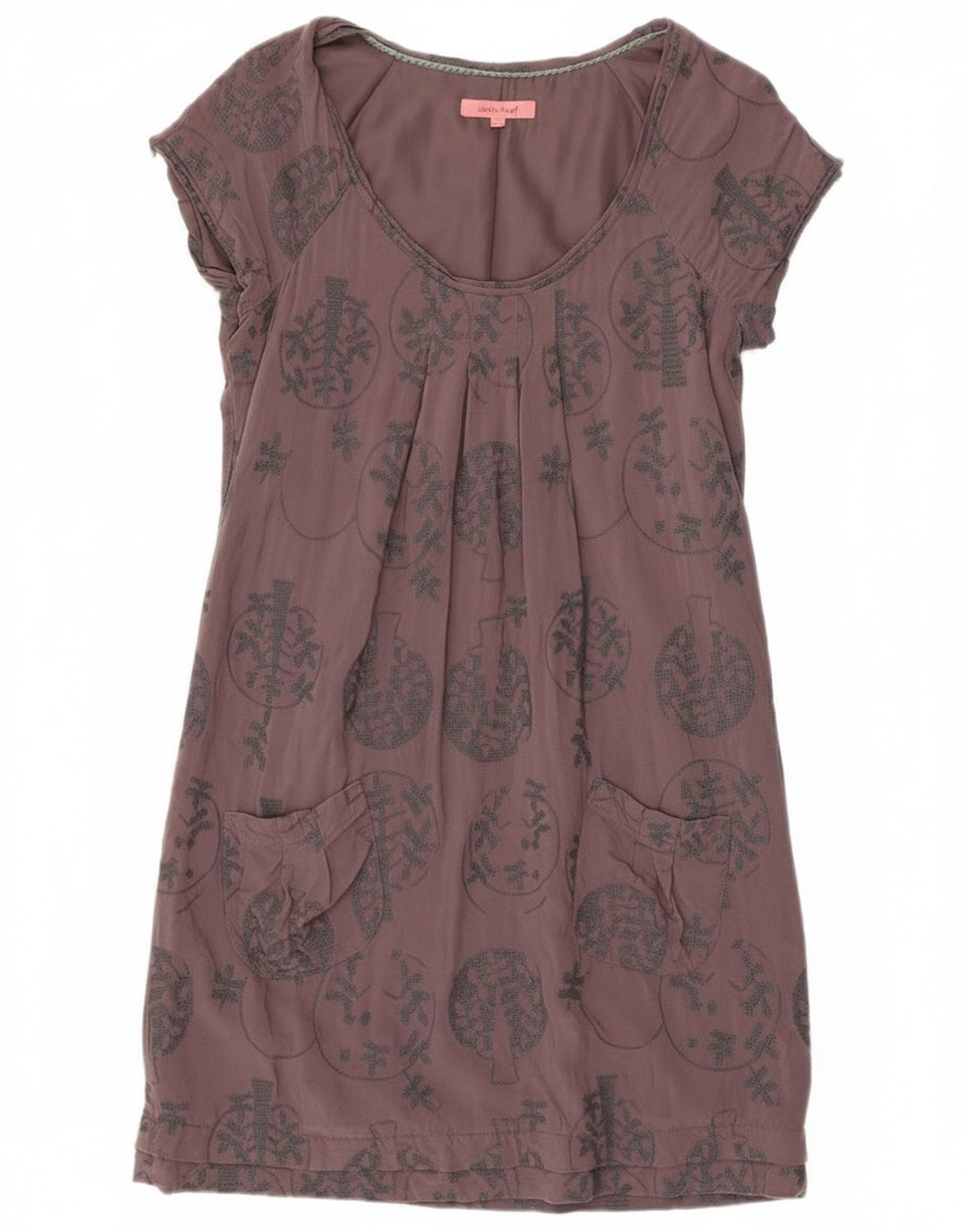 Vestido bainha feminino White Stuff Reino Unido 10 viscose floral cinza pequena