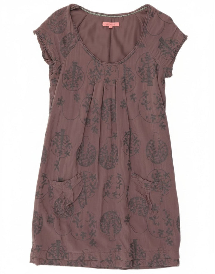 Vestido bainha feminino White Stuff Reino Unido 10 viscose floral cinza pequena