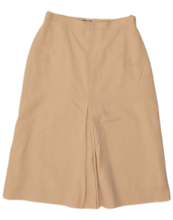 Saia feminina vintage cintura alta linha A IT 44 médio W26 bege viscose