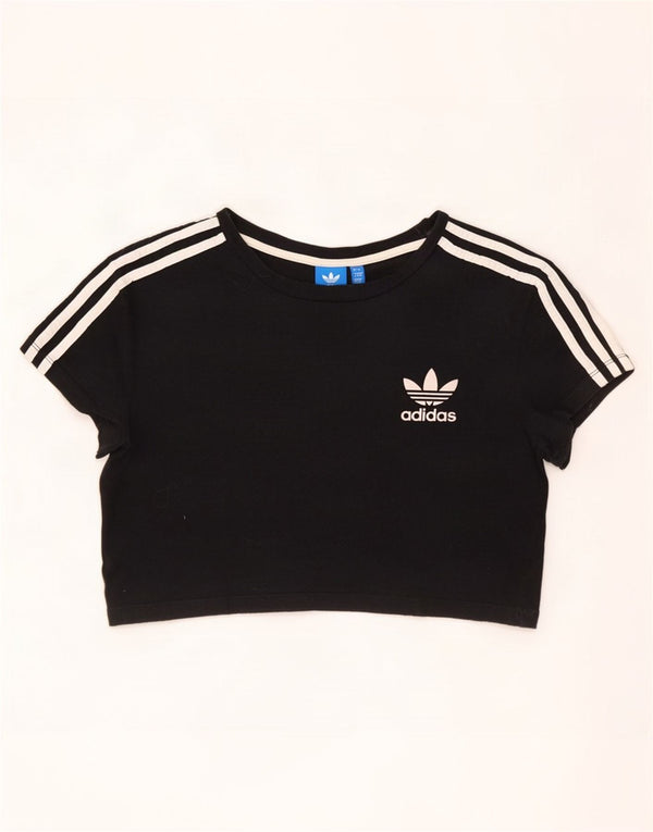 Adidas Womens Crop T-Shirt Top UK 8 Small Black Cotton