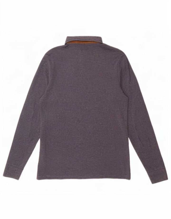 Camisa polo masculina de manga comprida Massimo Dutti azul marinho médio