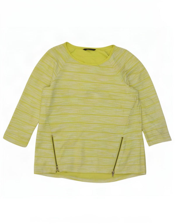 Marks & Spencer Womens Top 3/4 Sleeve UK 14 Large Green Striped Polyester