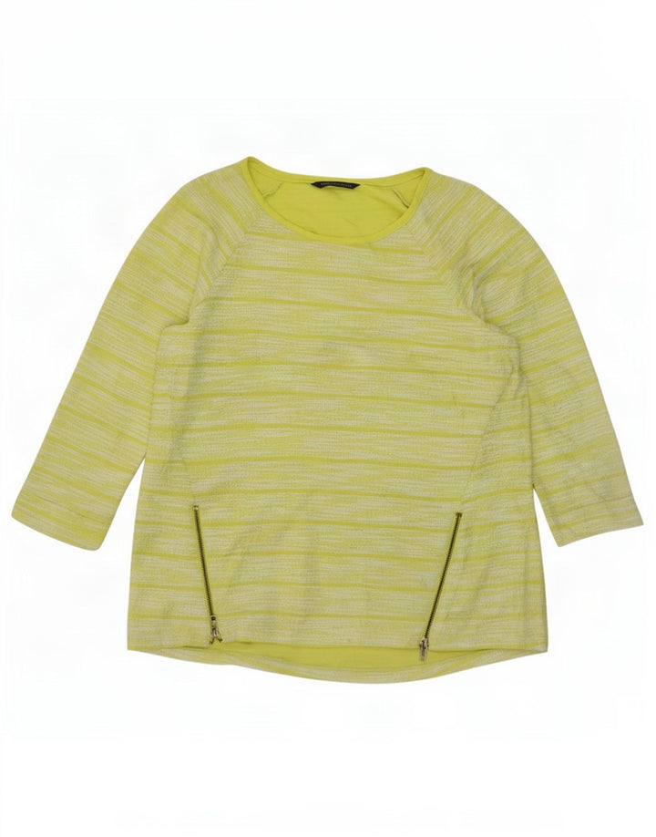 Top feminino Marks & Spencer manga 3/4 Reino Unido 14 poliéster listrado verde grande
