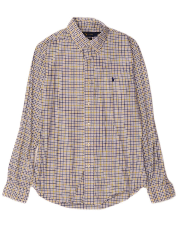 Camisa masculina Slim Fit Ralph Lauren de algodão xadrez branco médio