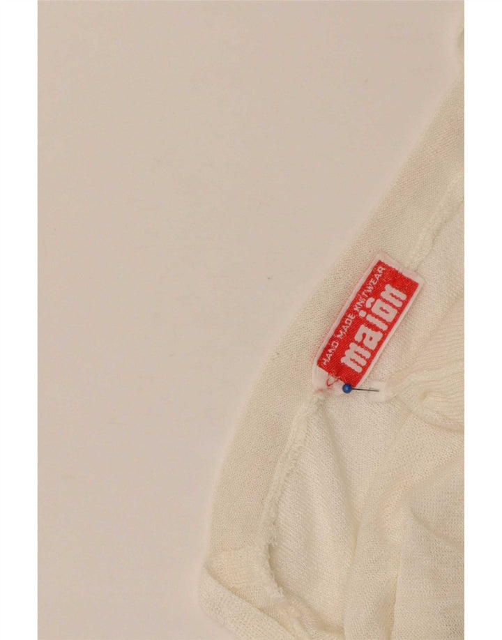 Top feminino de malha vintage UK 14 grande branco