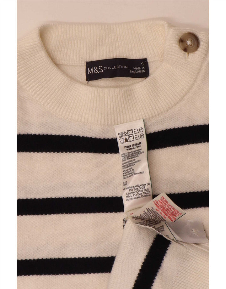Suéter feminino Marks & Spencer com gola redonda, listrado branco pequeno, Reino Unido 10