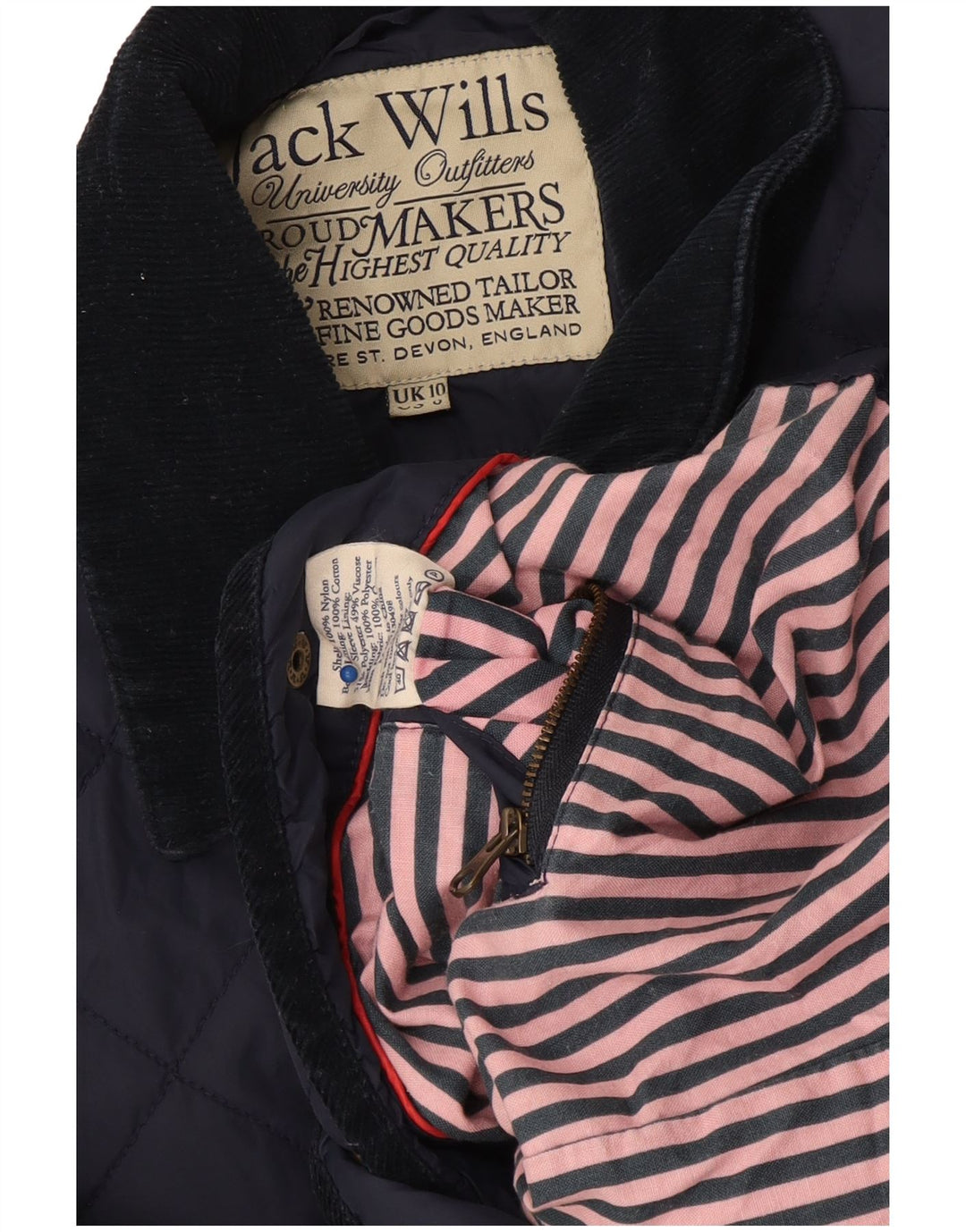 Jaqueta acolchoada feminina Jack Wills UK 10 pequena azul marinho nylon