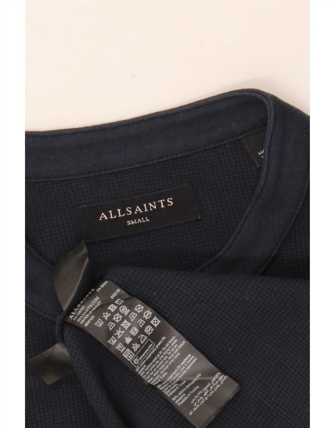 All Saints Top masculino manga comprida pequeno algodão azul marinho