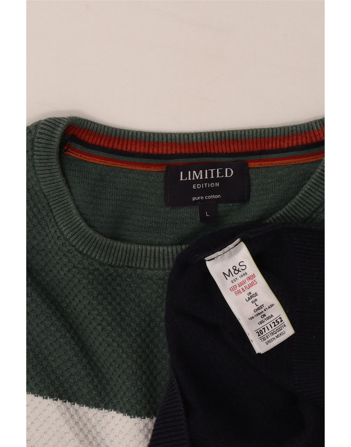 Suéter masculino Marks & Spencer com gola redonda grande bloco colorido azul marinho